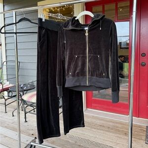 Michael Kors Black Velour Tracksuit with Gold Accents